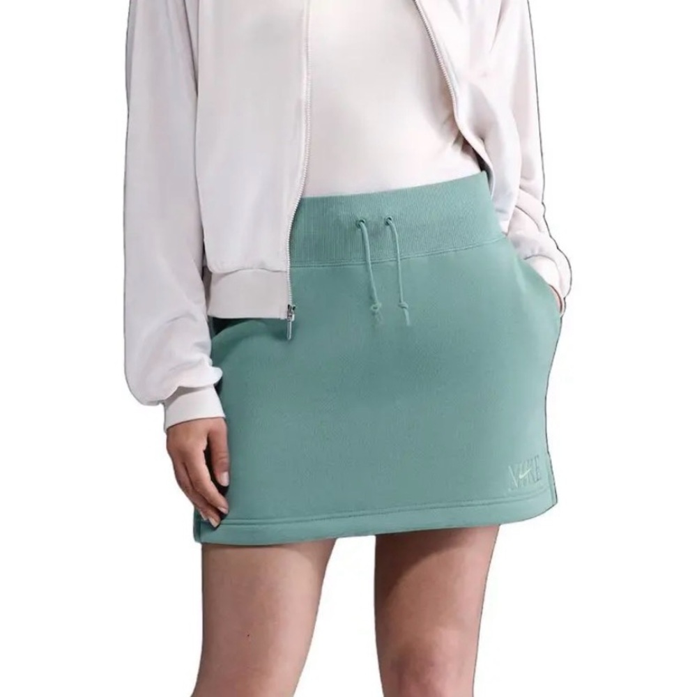 Nike Sportswear Fleece Mini Skirt Sage Green Drawstring NWT Size L - Picture 2 of 8